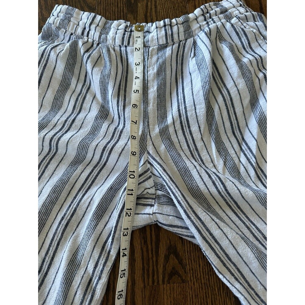 Ellen Tracy Pants Womens M Black Cream Striped Cropped Wide Leg Linen Coastal - Picture 8 of 9